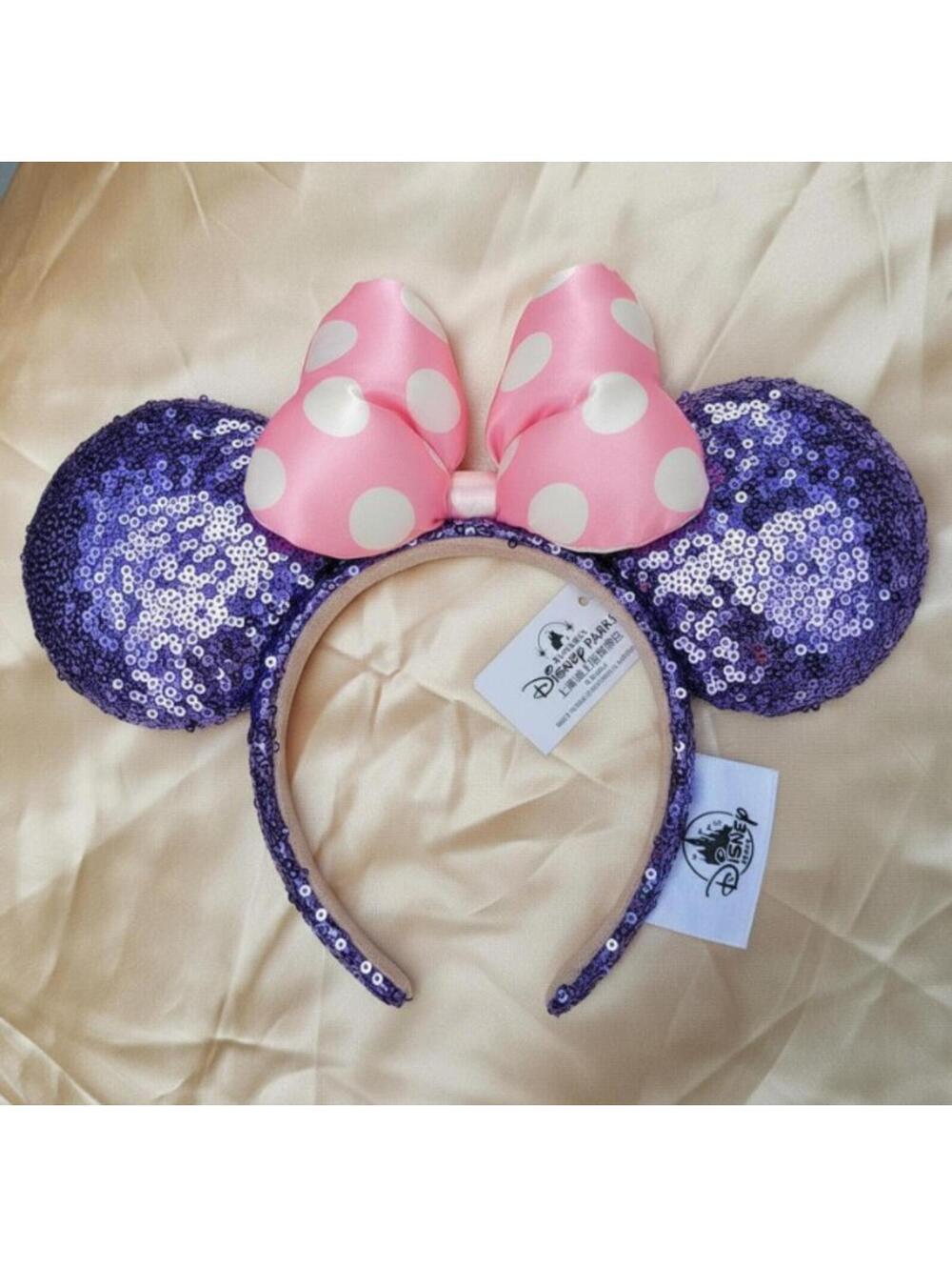 Purple Sequin Pink Polka Dot Bow Minnie Mickey Mouse Ears
